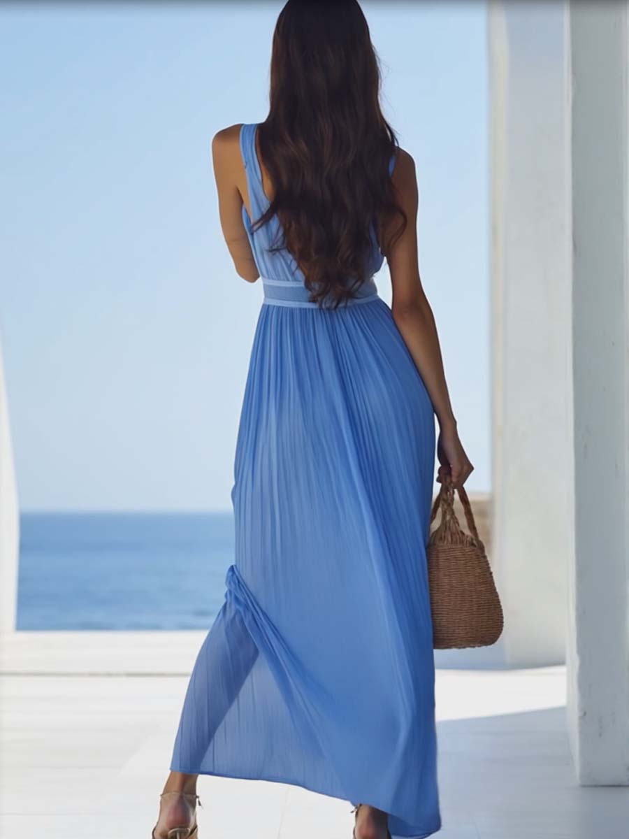 Luna Women's Maxi Dress | Premium Chiffon, V-Neck Sleeveless 4