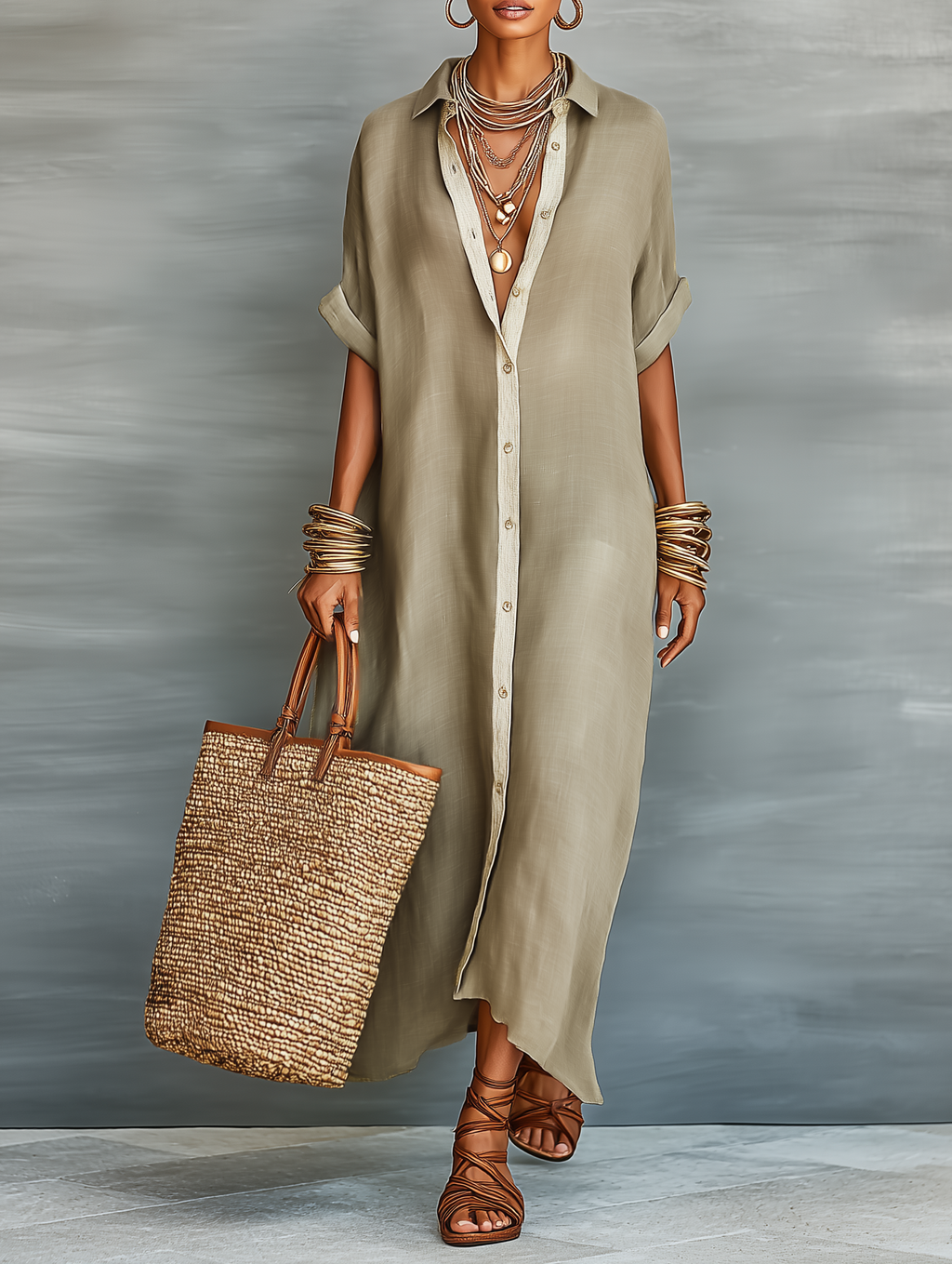 Mara Women's Maxi Dress | Linen Blend, Short Sleeve Elegant Summer Dress