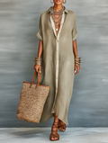 Mara Women's Maxi Dress | Linen Blend, Short Sleeve Elegant Summer Dress