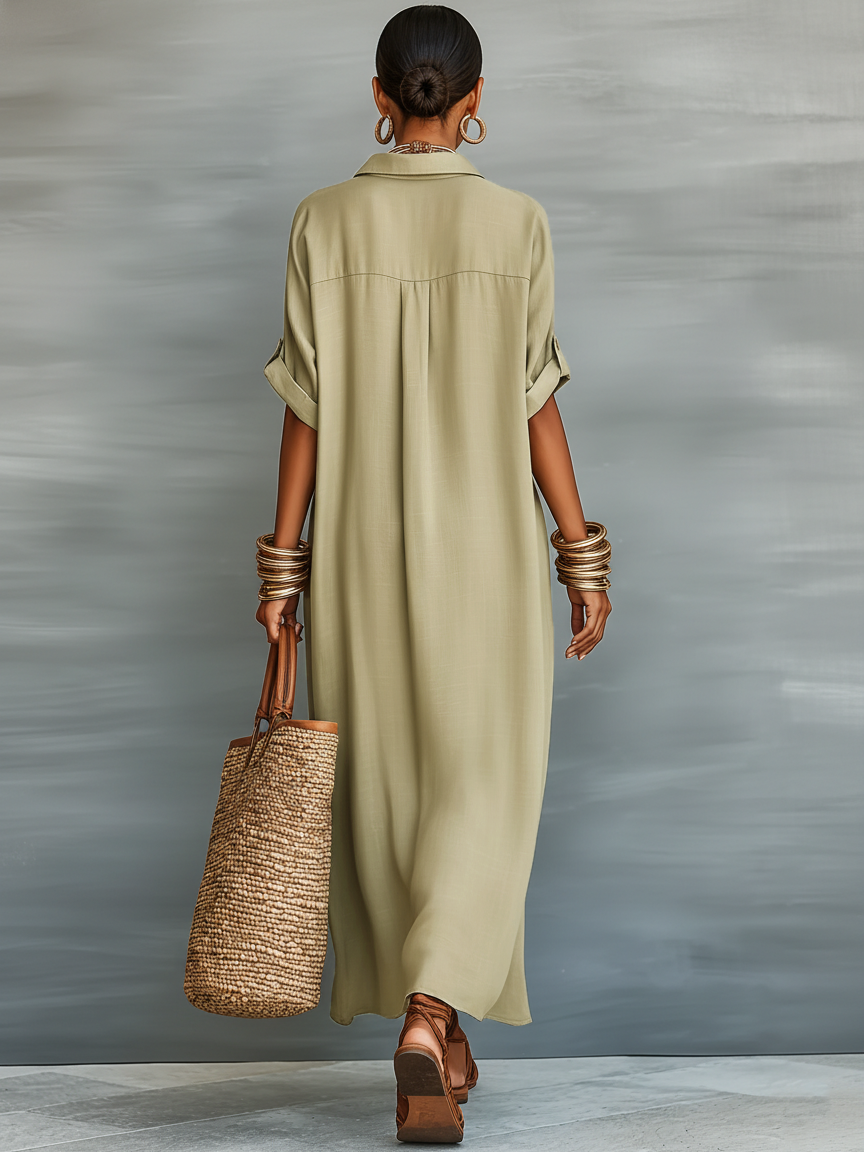 Mara Women's Maxi Dress | Linen Blend, Short Sleeve Elegant Summer Dress