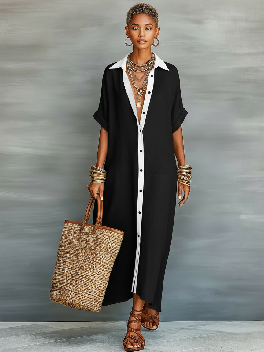 Mara Women's Maxi Dress | Linen Blend, Short Sleeve Elegant Summer Dress