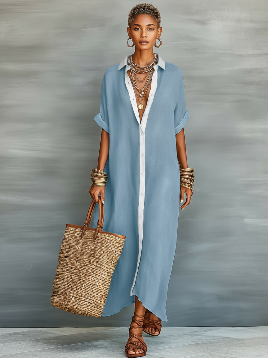 Mara Women's Maxi Dress | Linen Blend, Short Sleeve Elegant Summer Dress