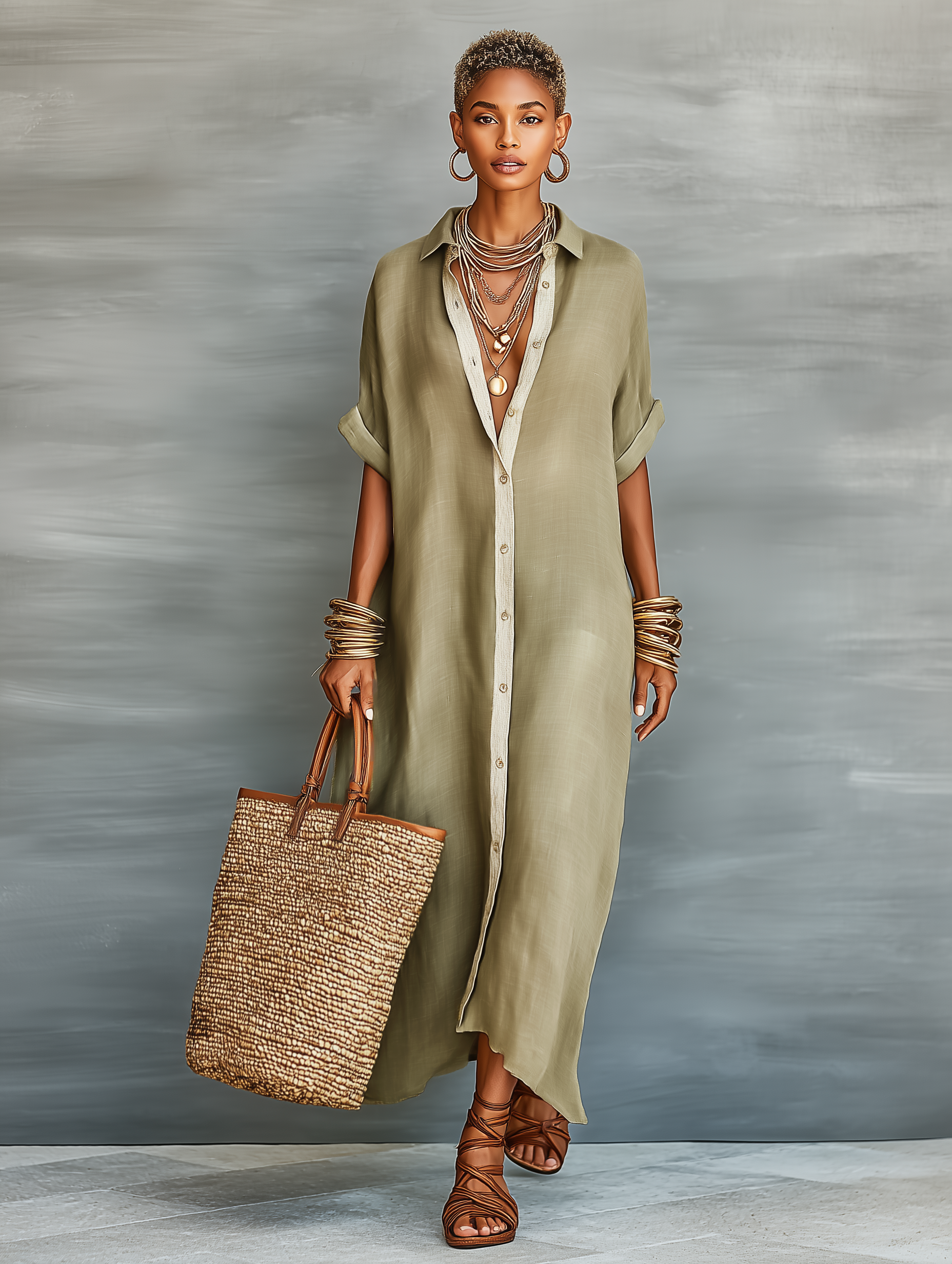 Mara Women's Maxi Dress | Linen Blend, Short Sleeve Elegant Summer Dress
