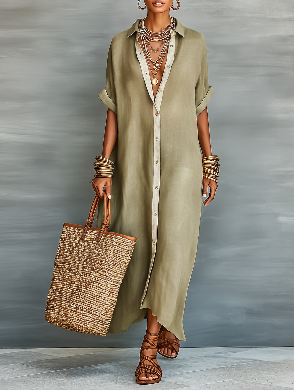 Mara Women's Maxi Dress | Linen Blend, Short Sleeve Elegant Summer Dress