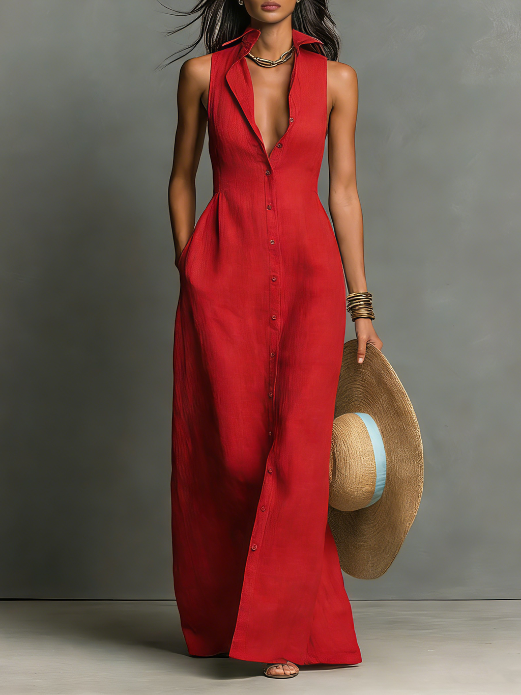 Mara Women's Maxi Dress | Linen Blend, Sleeveless 0