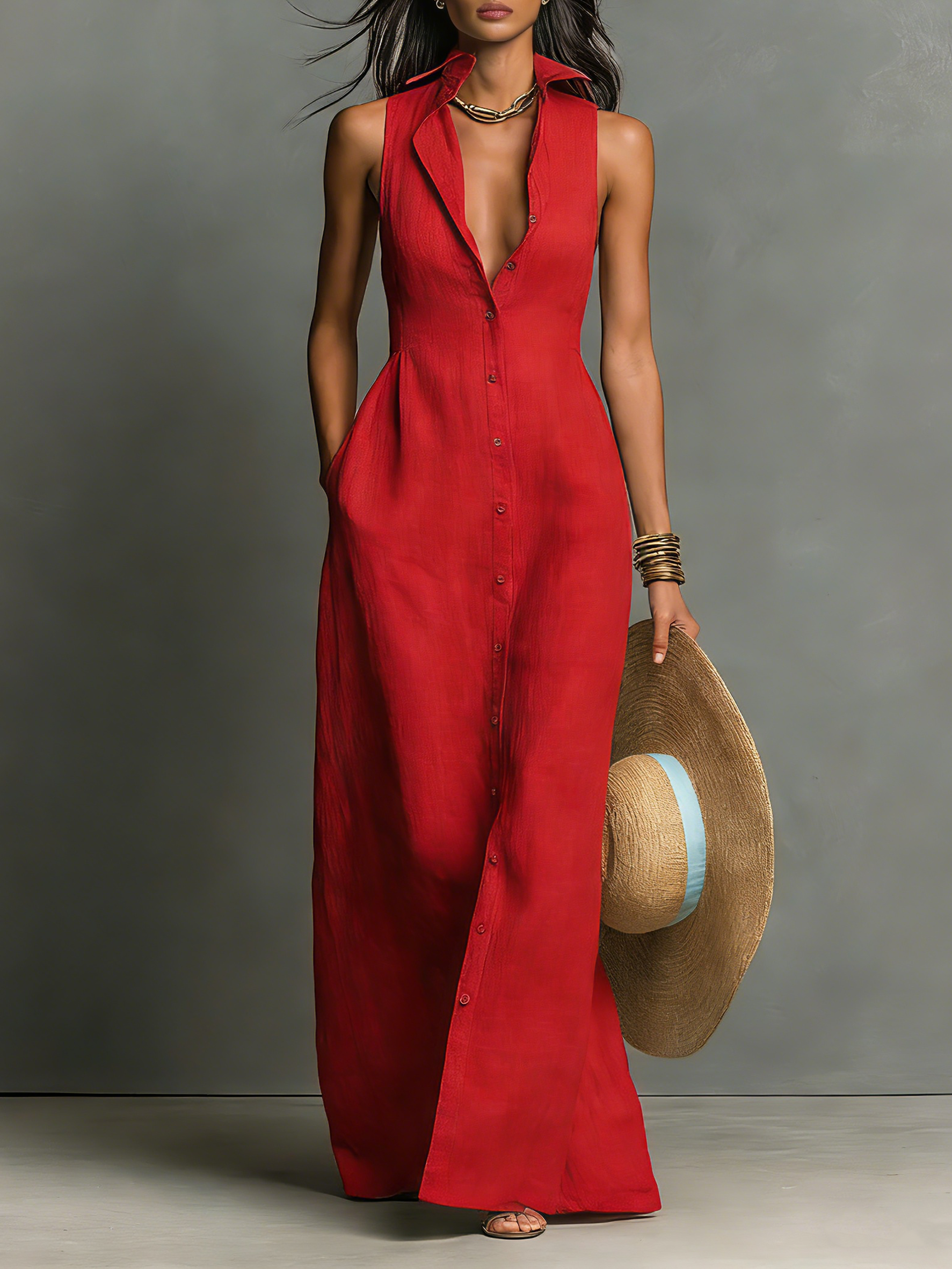 Mara Women's Maxi Dress | Linen Blend, Sleeveless 0