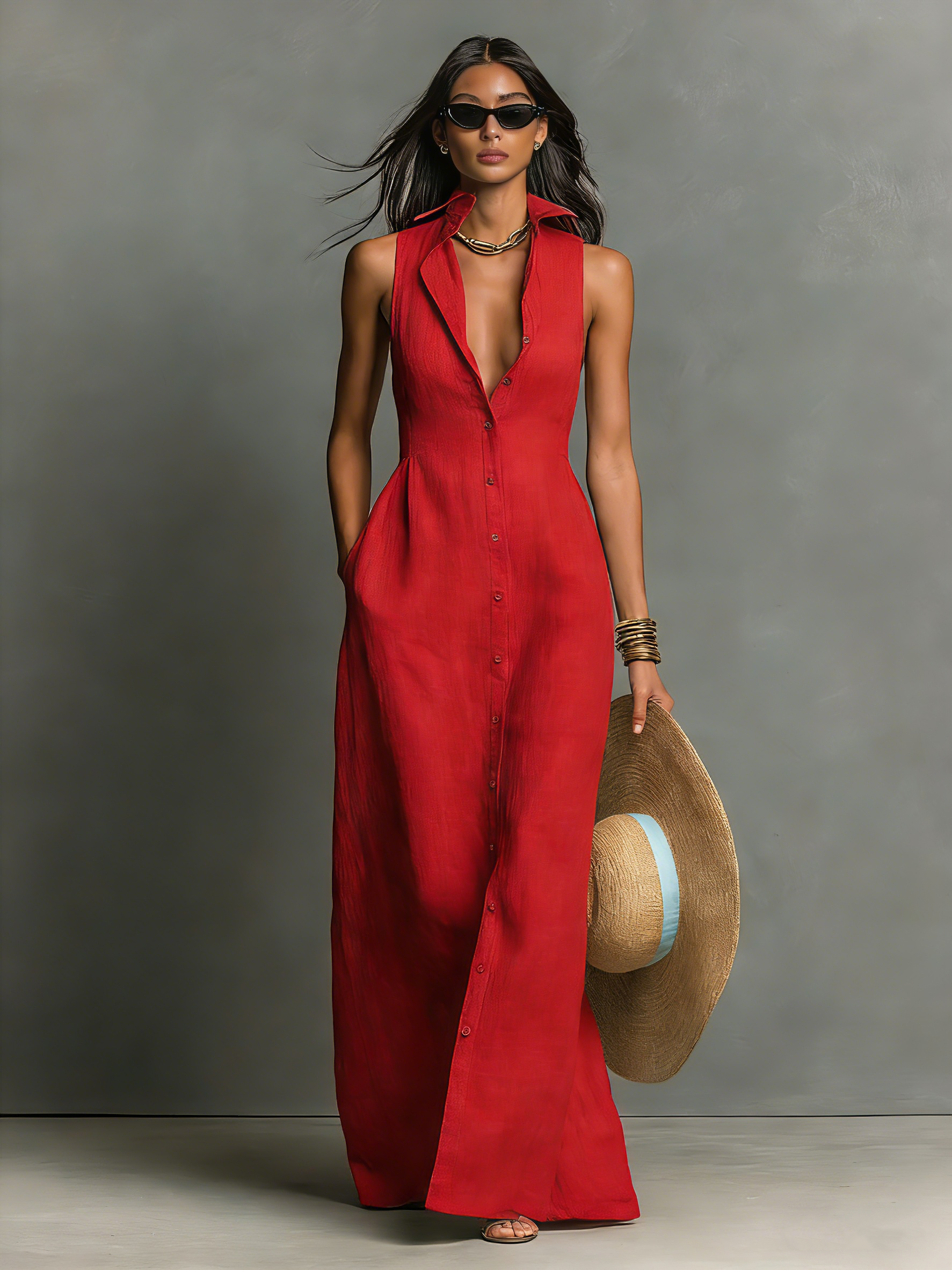 Mara Women's Maxi Dress | Linen Blend, Sleeveless 4