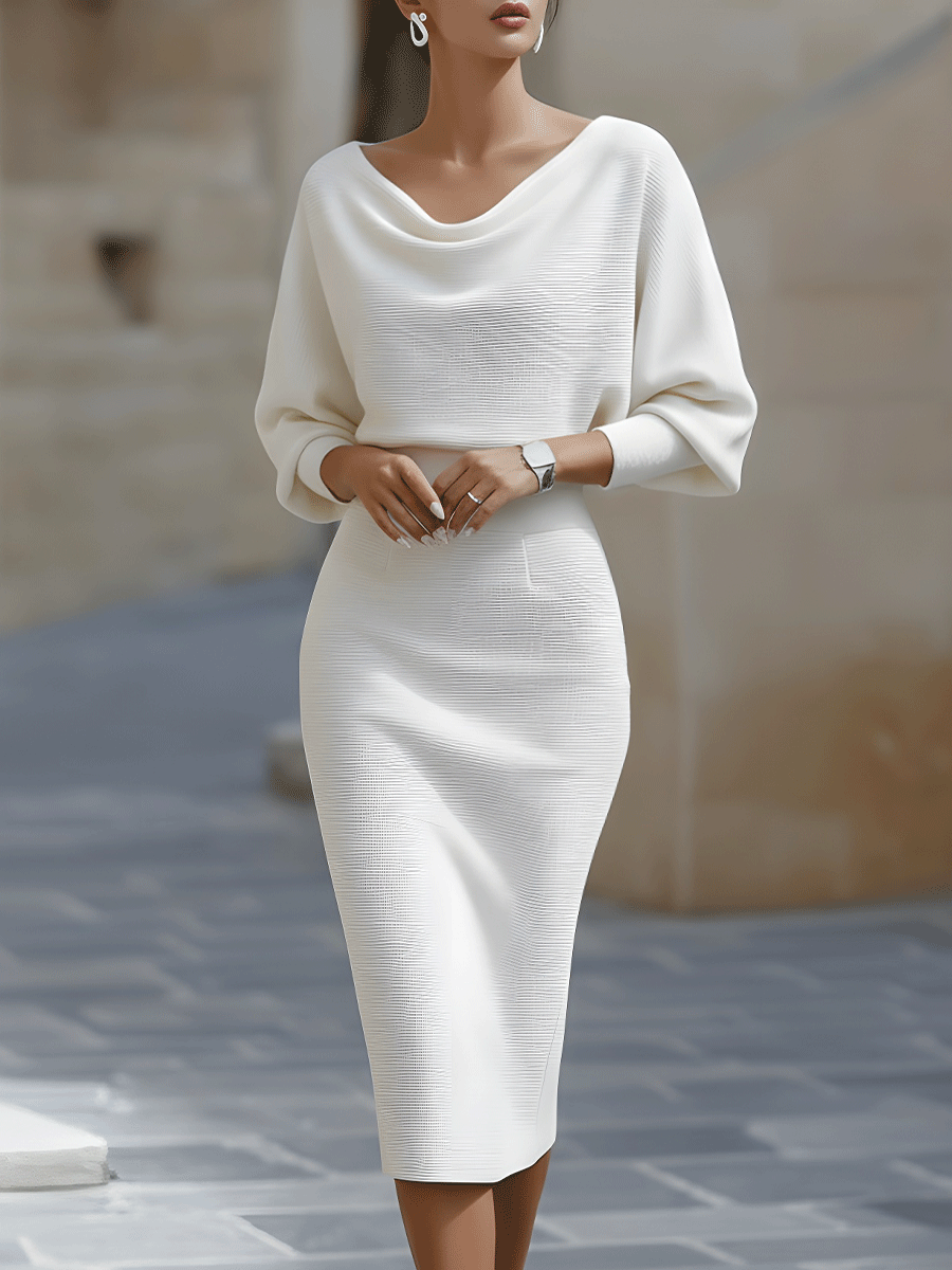 Mara Women's Midi Dress | Draped Batwing Sleeves 0