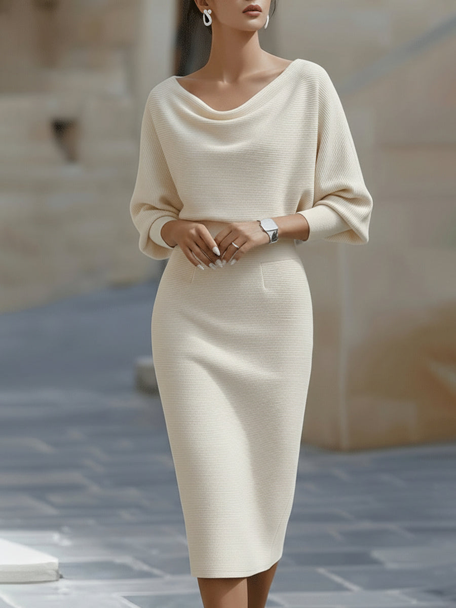 Mara Women's Midi Dress | Draped Batwing Sleeves 1