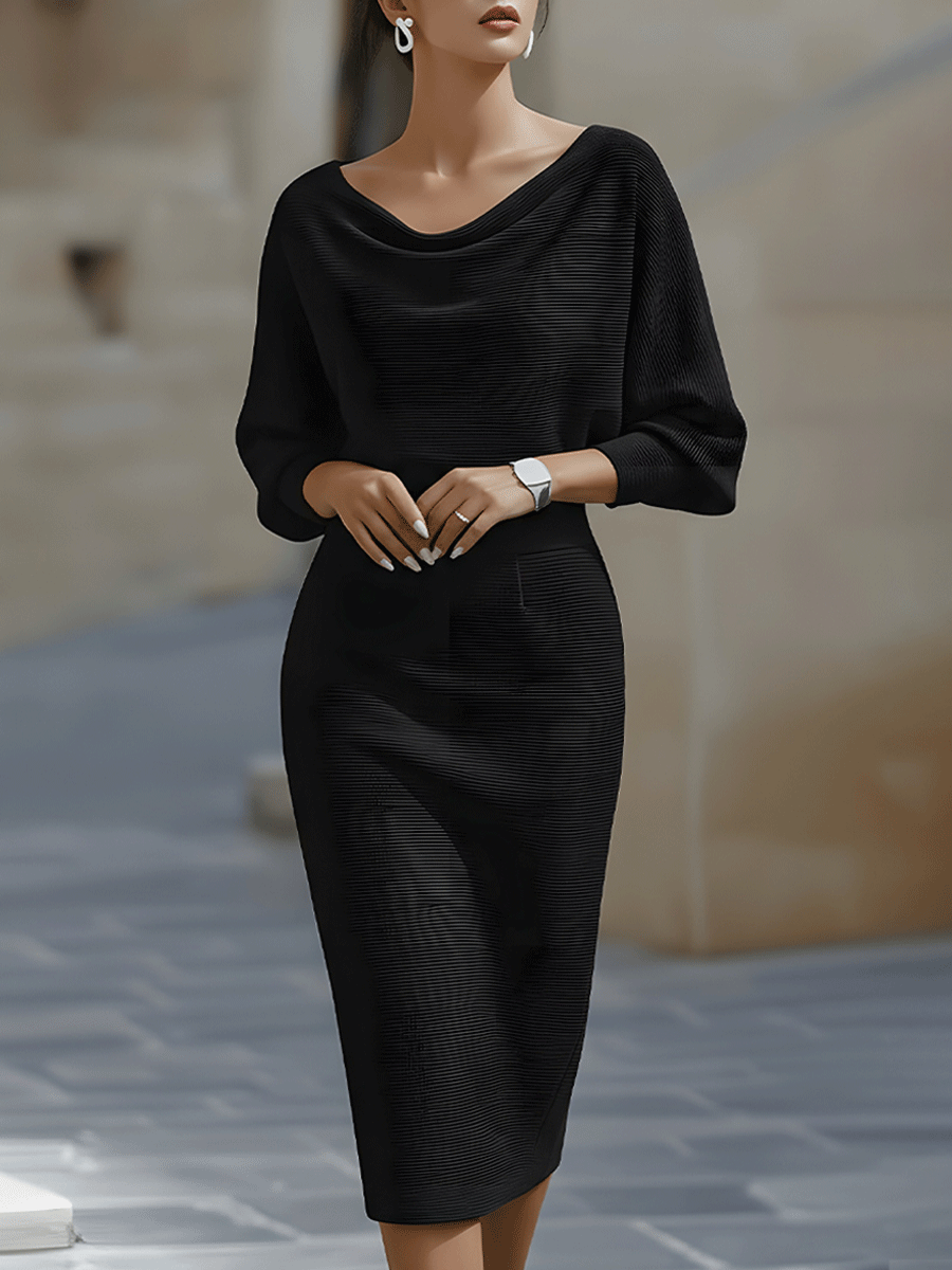 Mara Women's Midi Dress | Draped Batwing Sleeves 2