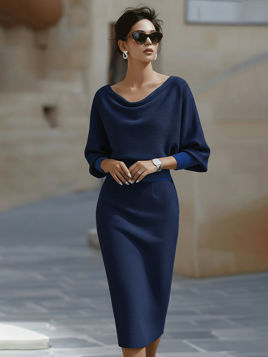 Mara Women's Midi Dress | Draped Batwing Sleeves 5