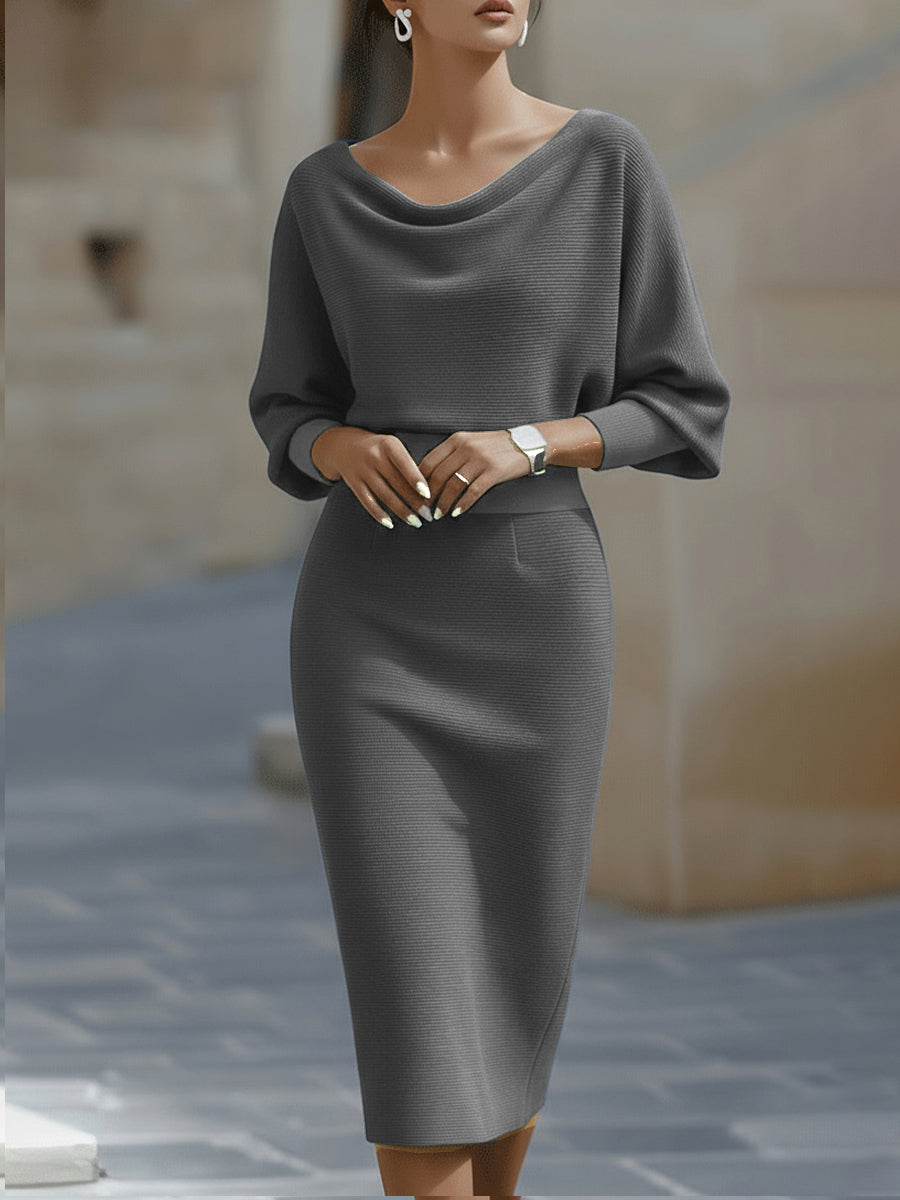 Mara Women's Midi Dress | Draped Batwing Sleeves 7