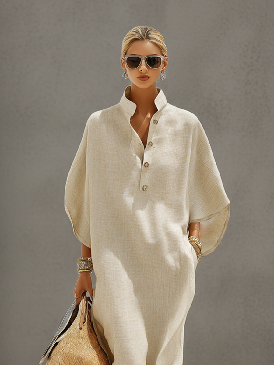 Mira Women's Maxi Dress | Organic Linen Blend, Mandarin Collar 2