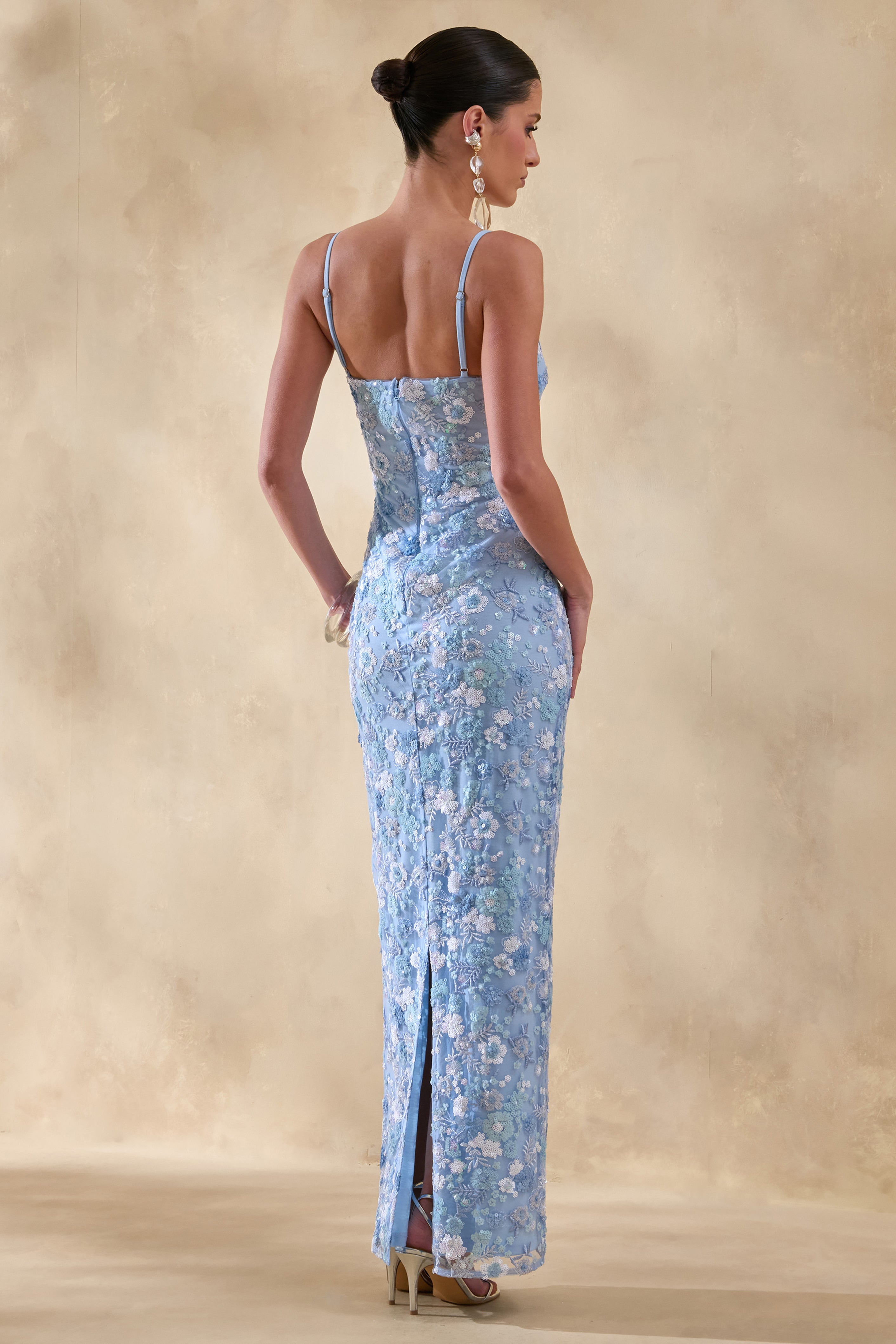 Mira Women's Maxi Dress | Sequin Bandeau, Light Blue