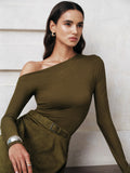 Olivia Women's Blouse | Asymmetrical Neckline, Long Sleeve Jersey Top