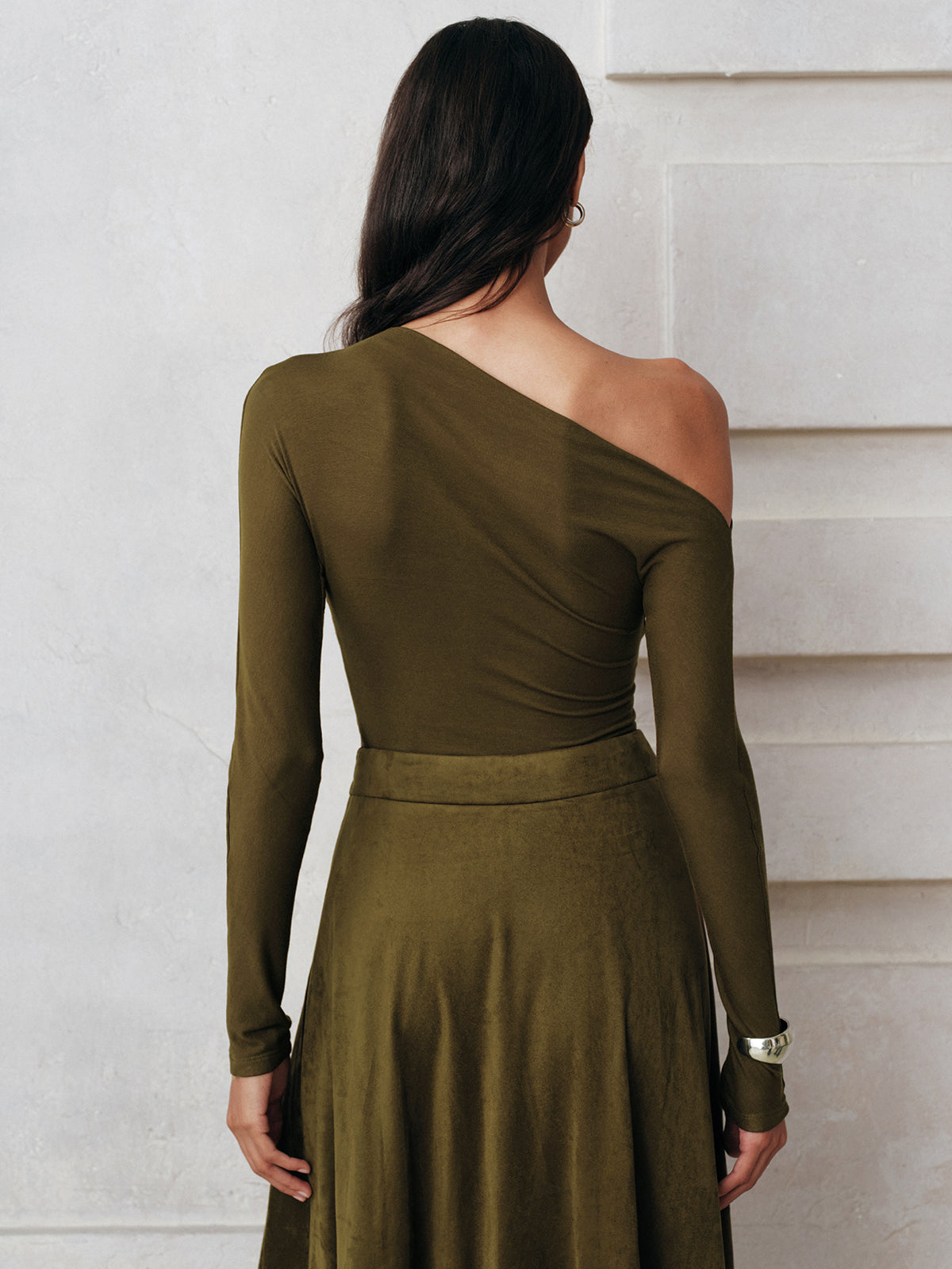 Olivia Women's Blouse | Asymmetrical Neckline, Long Sleeve Jersey Top