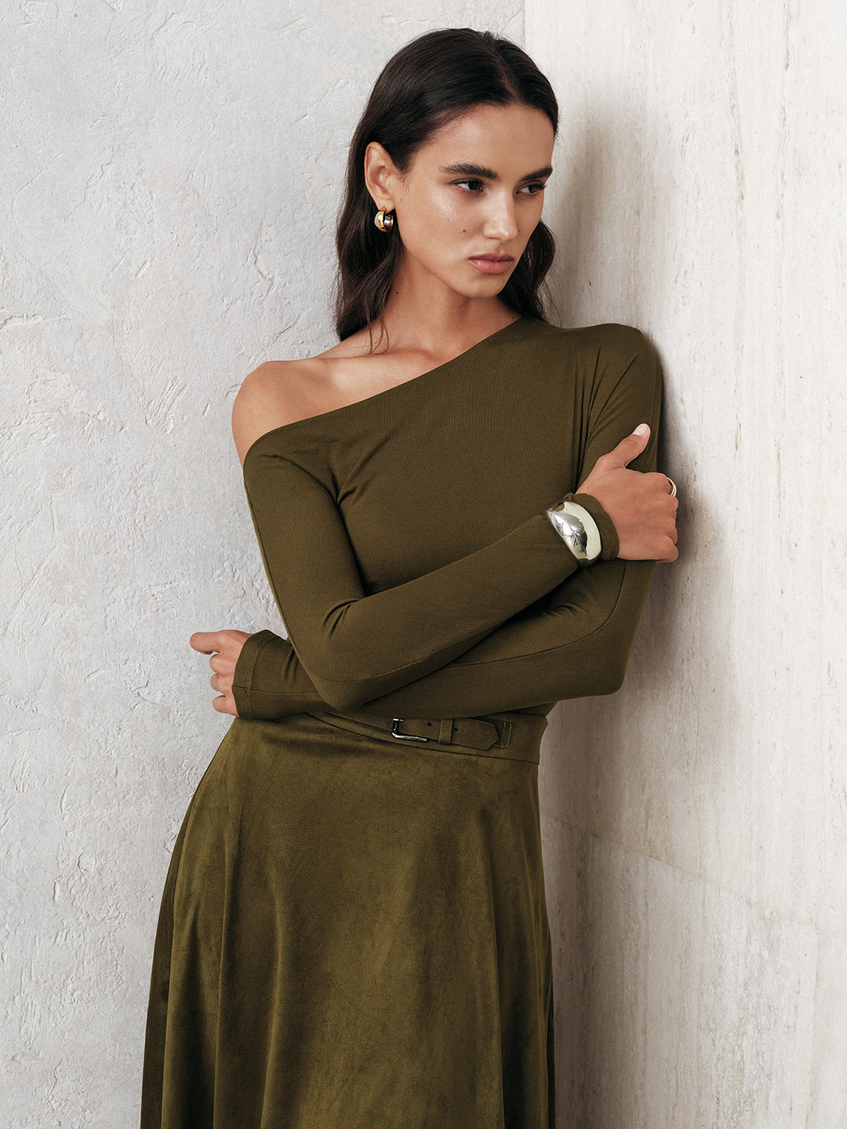 Olivia Women's Blouse | Asymmetrical Neckline, Long Sleeve Jersey Top