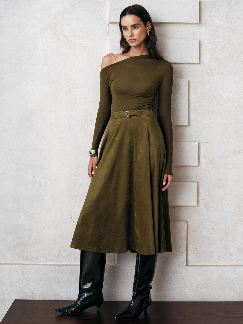 Olivia Women's Blouse | Asymmetrical Neckline, Long Sleeve Jersey Top