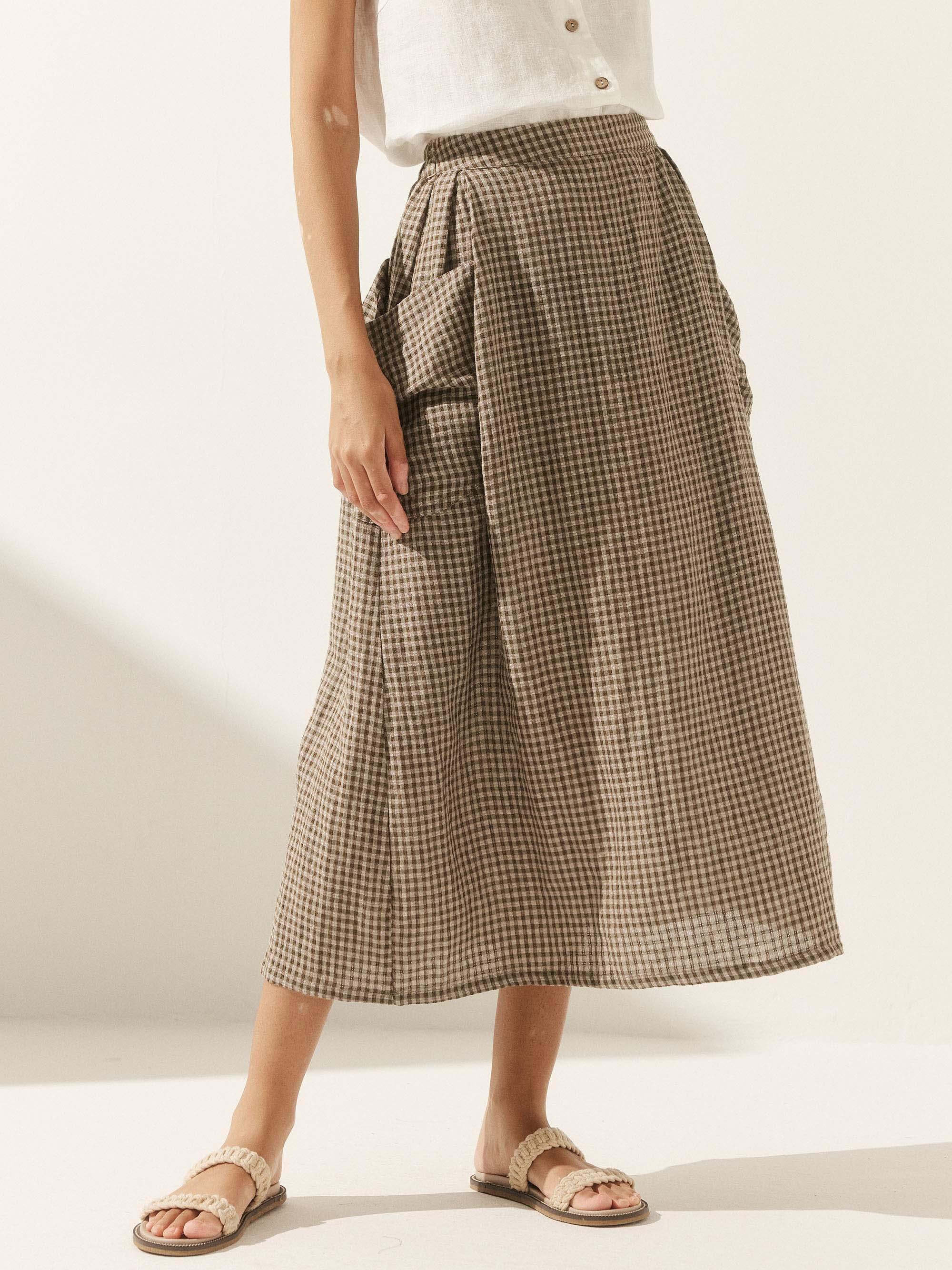 Olivia Women's Midi Skirt | Linen-Cotton Blend, Relaxed Fit