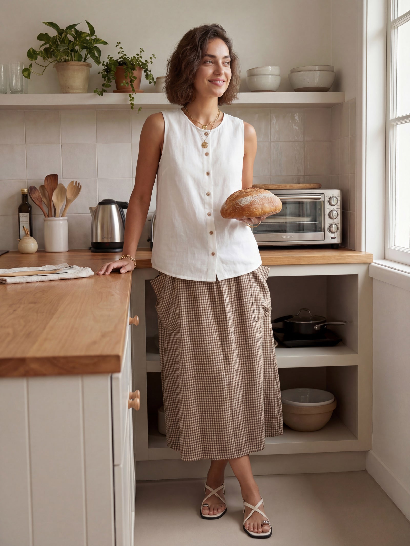 Olivia Women's Midi Skirt | Linen-Cotton Blend, Relaxed Fit