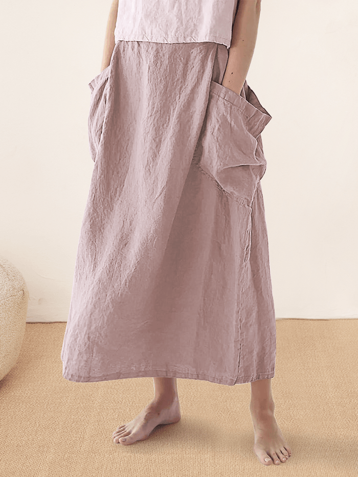 Olivia Women's Midi Skirt | Linen-Cotton Blend, Relaxed Fit