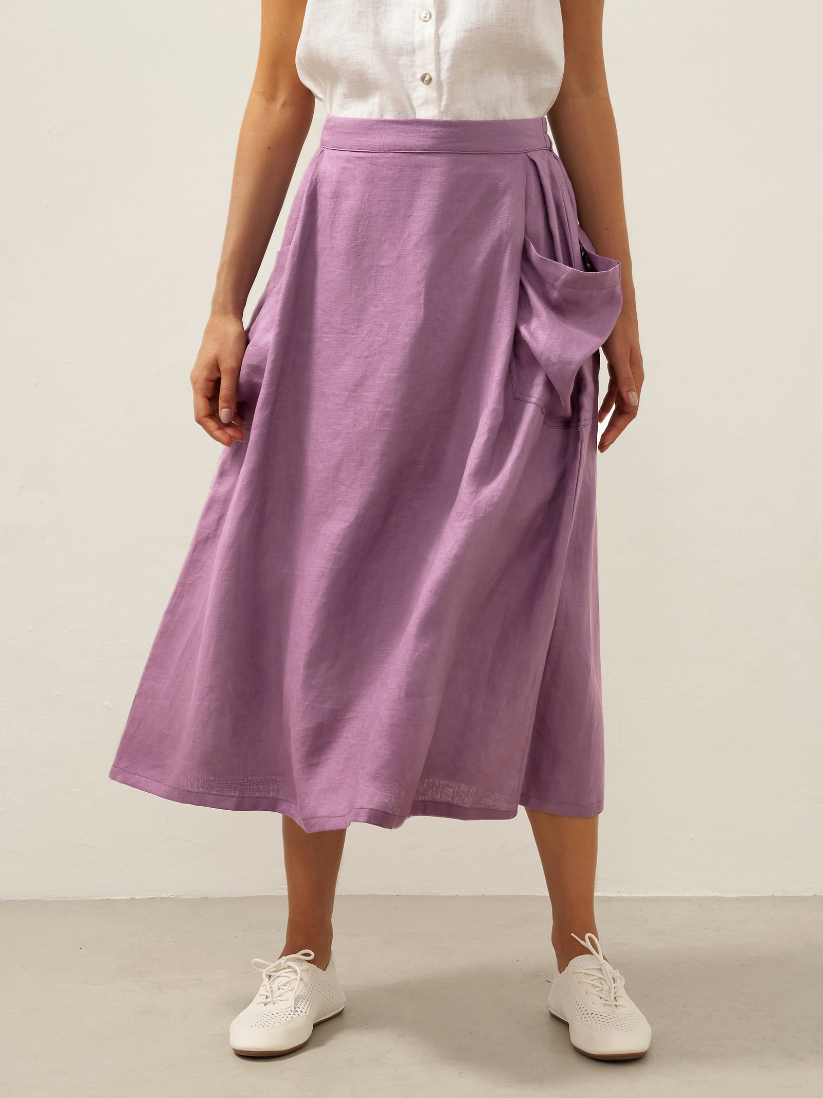 Olivia Women's Midi Skirt | Linen-Cotton Blend, Relaxed Fit