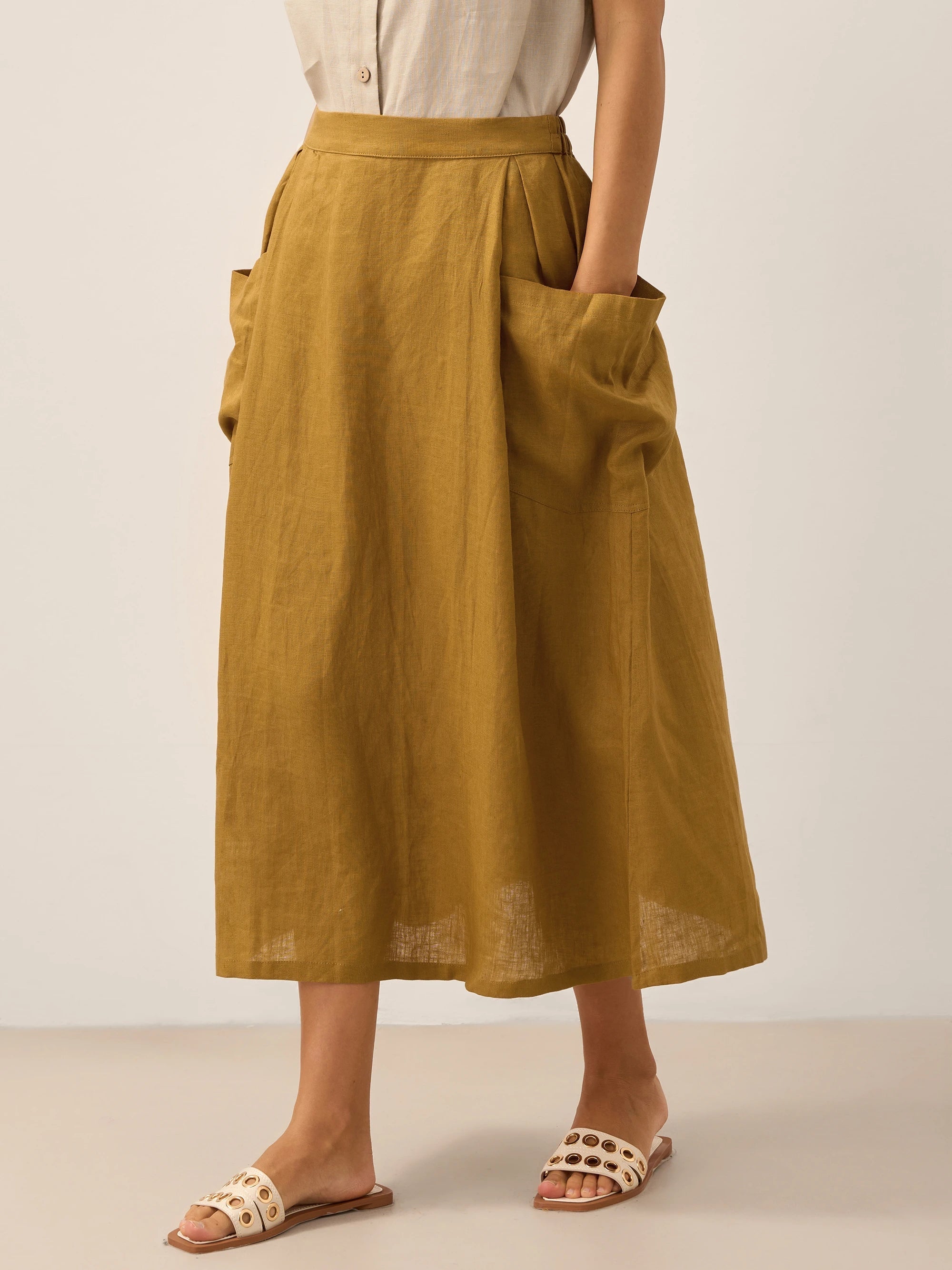 Olivia Women's Midi Skirt | Linen-Cotton Blend, Relaxed Fit