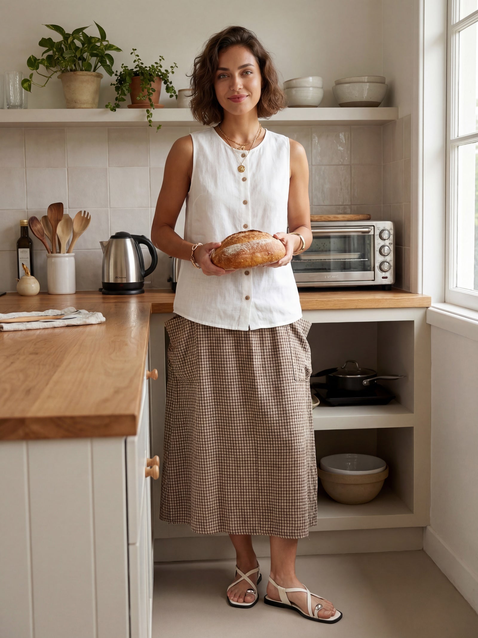 Olivia Women's Midi Skirt | Linen-Cotton Blend, Relaxed Fit