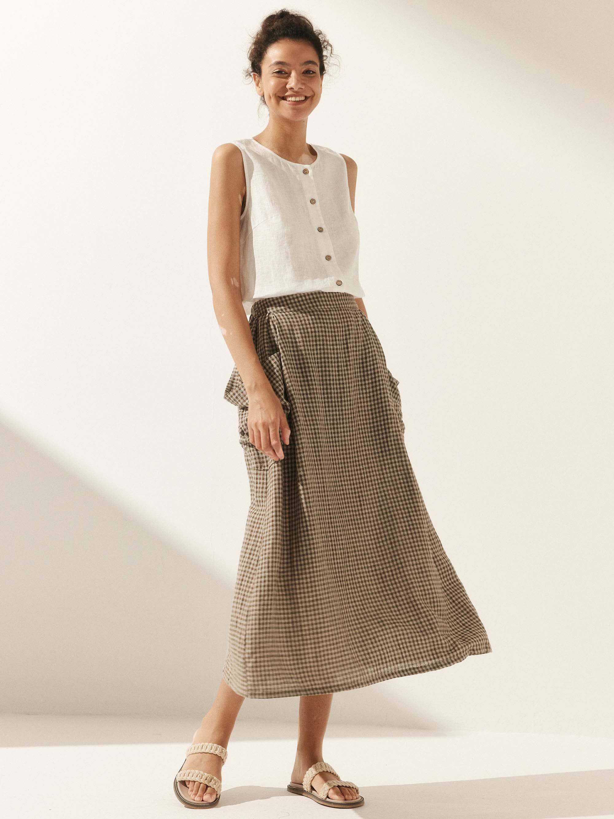 Olivia Women's Midi Skirt | Linen-Cotton Blend, Relaxed Fit