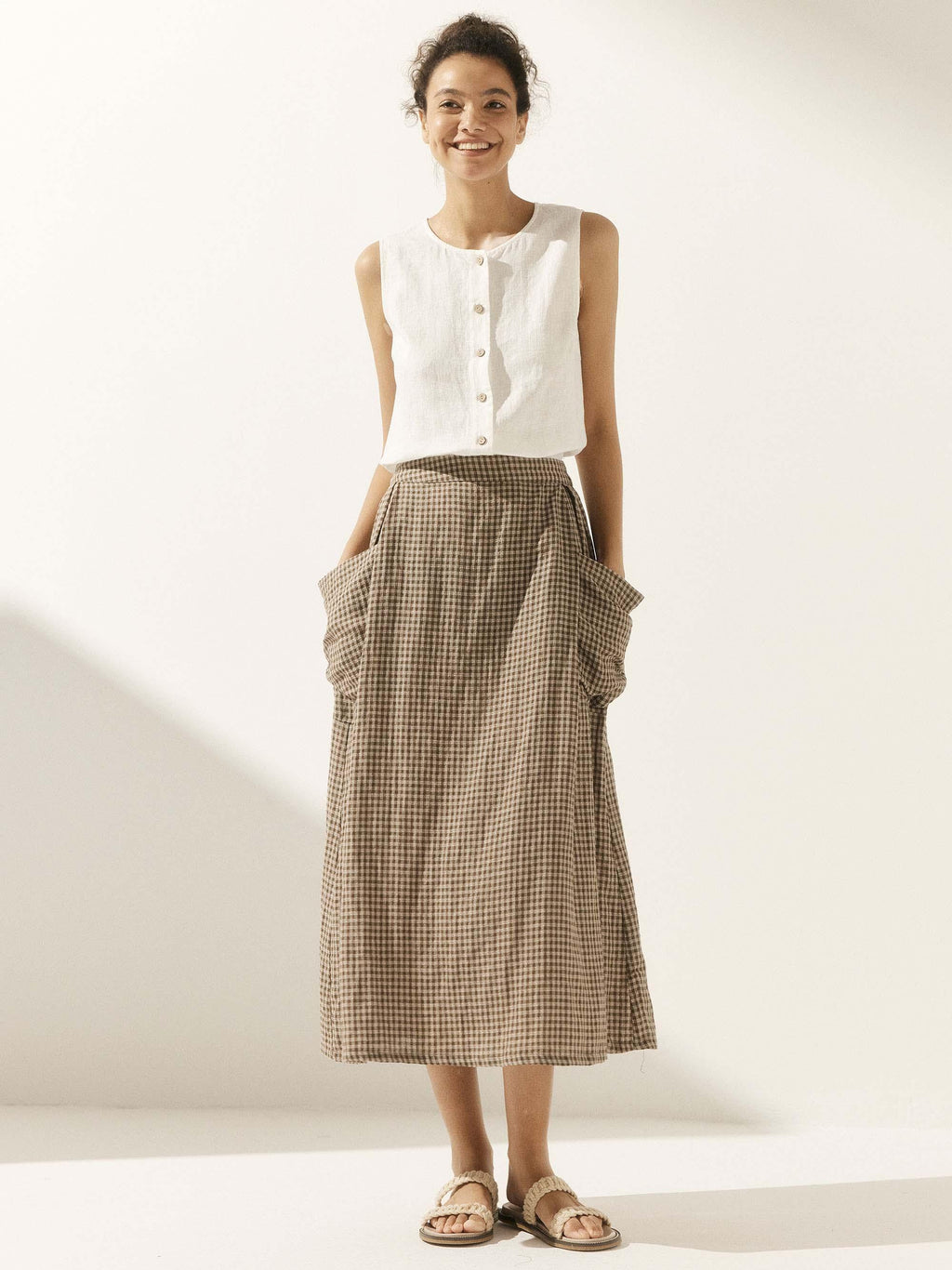 Olivia Women's Midi Skirt | Linen-Cotton Blend, Relaxed Fit