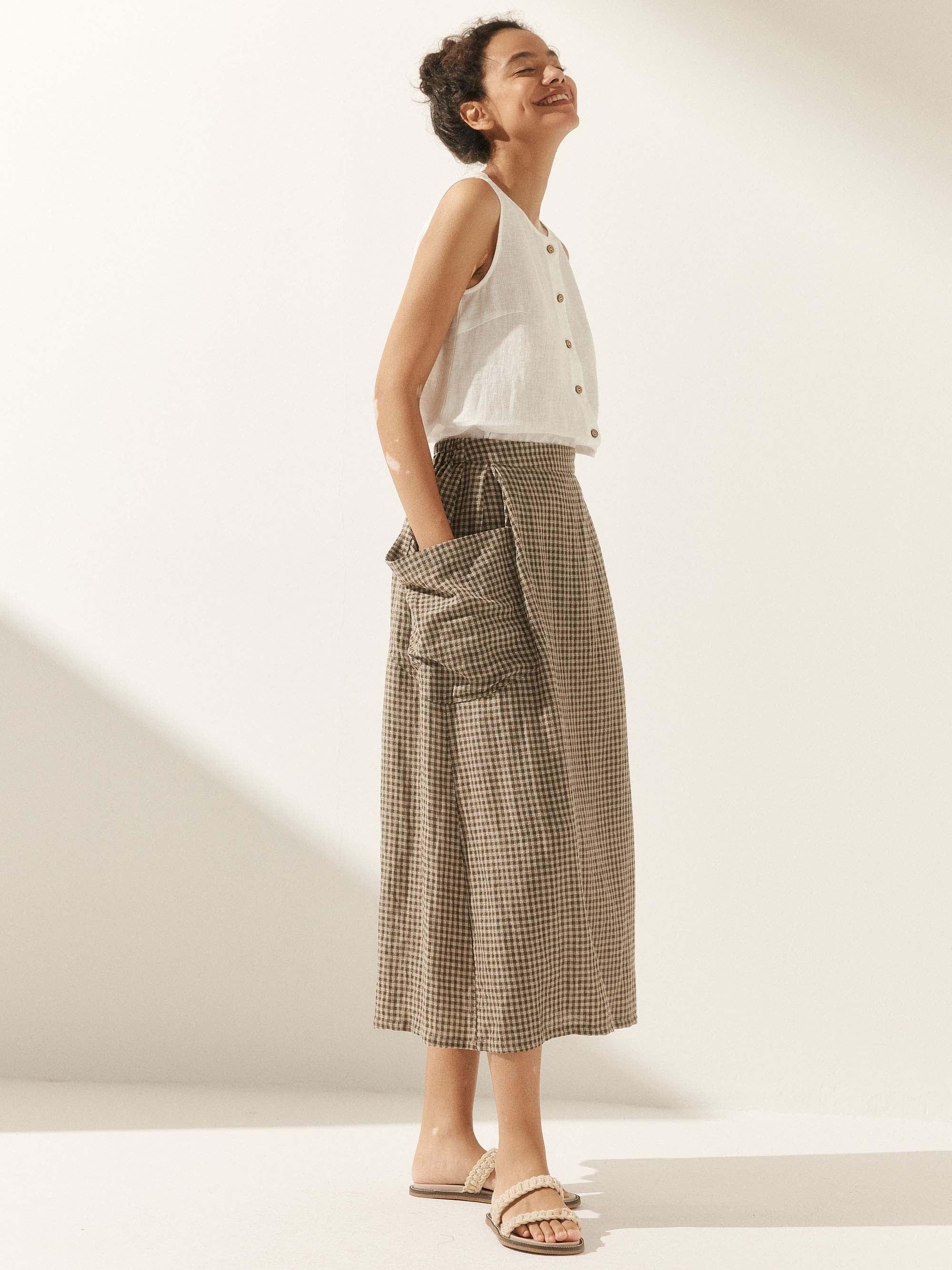 Olivia Women's Midi Skirt | Linen-Cotton Blend, Relaxed Fit