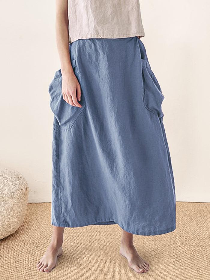 Olivia Women's Midi Skirt | Linen-Cotton Blend, Relaxed Fit