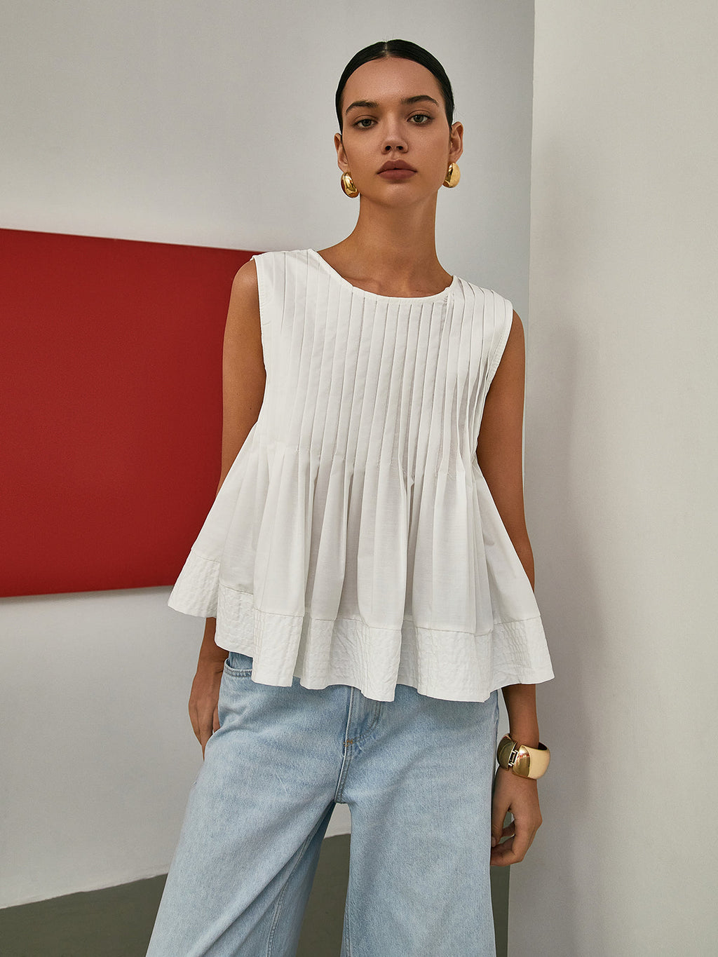 Pia Women's Blouse | Pleated Peplum, Woven Fabric