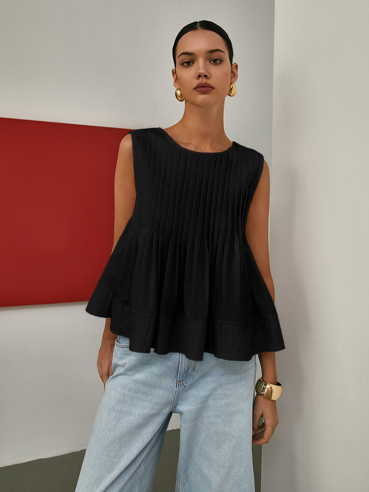Pia Women's Blouse | Pleated Peplum, Woven Fabric