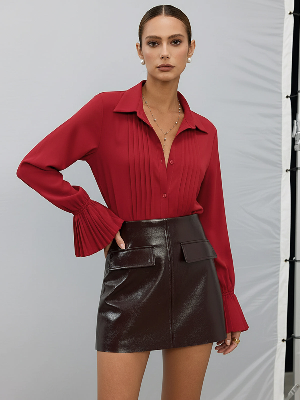 Piper Women's Blouse | Woven Fabric, Bell Sleeves, Collared Neckline