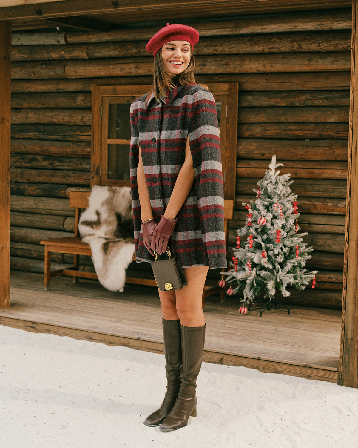 Raven Women's Coat | Wool Blend, Plaid Cape Design