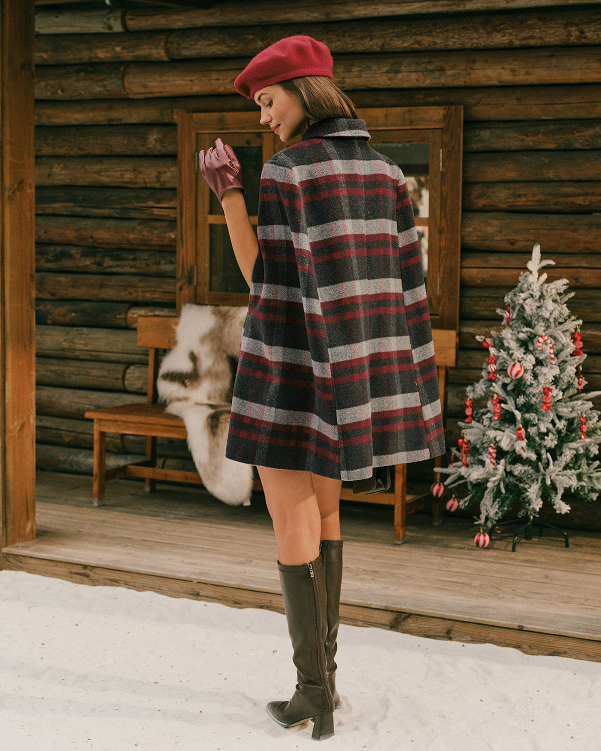 Raven Women's Coat | Wool Blend, Plaid Cape Design