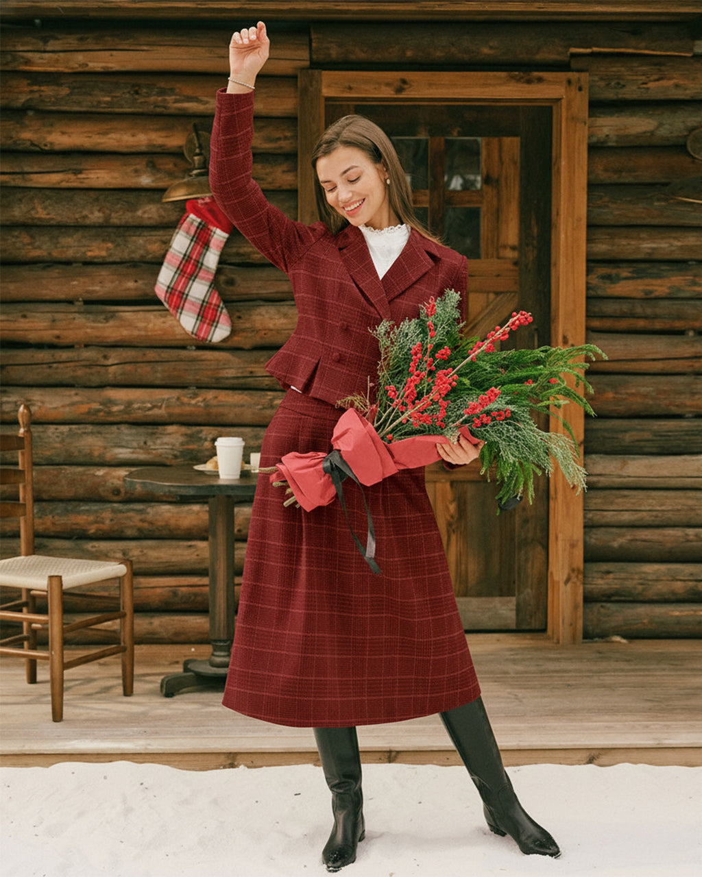 Raven Women's Jacket | Plaid Double Breasted, Ruched Details