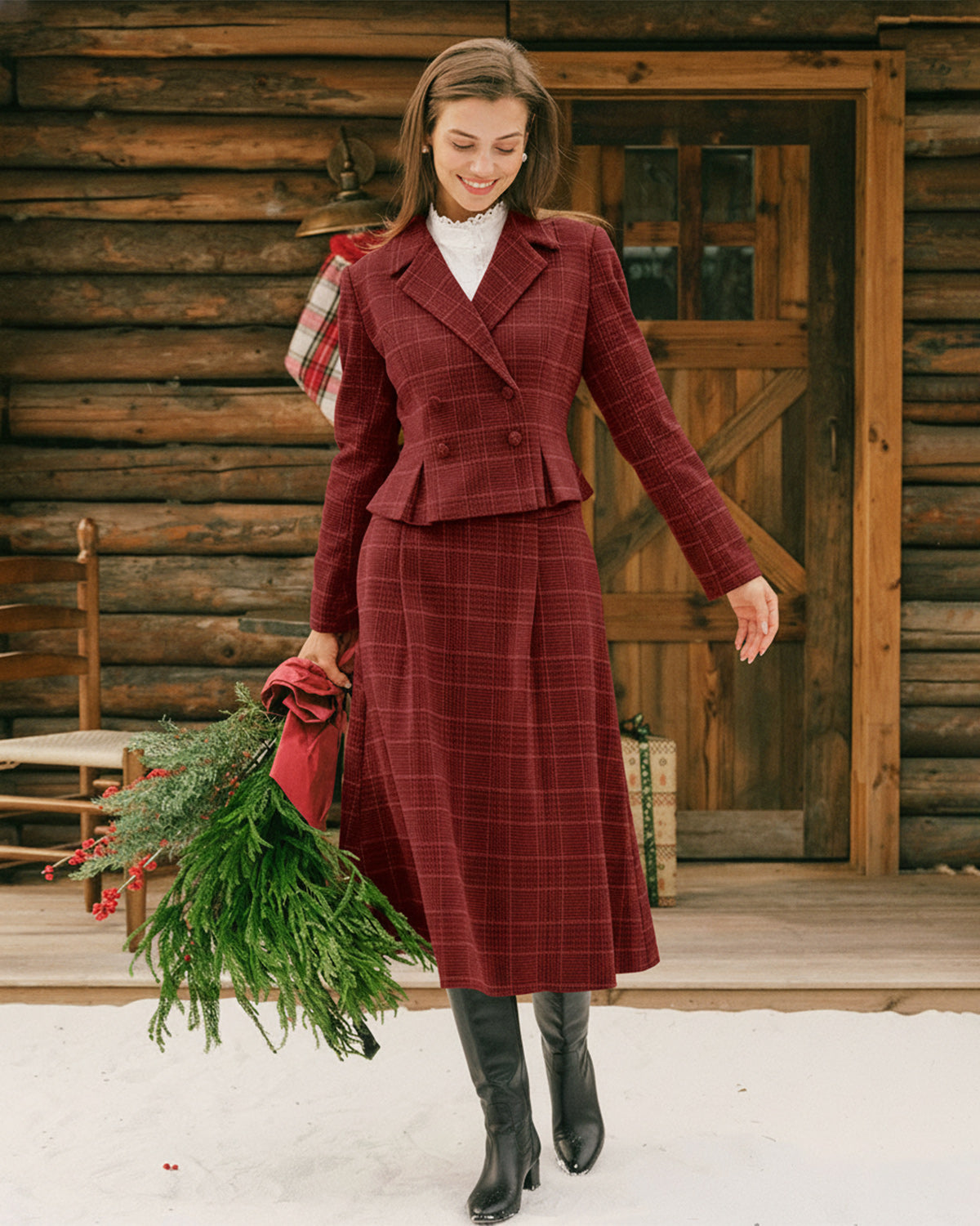 Raven Women's Jacket | Plaid Double Breasted, Ruched Details
