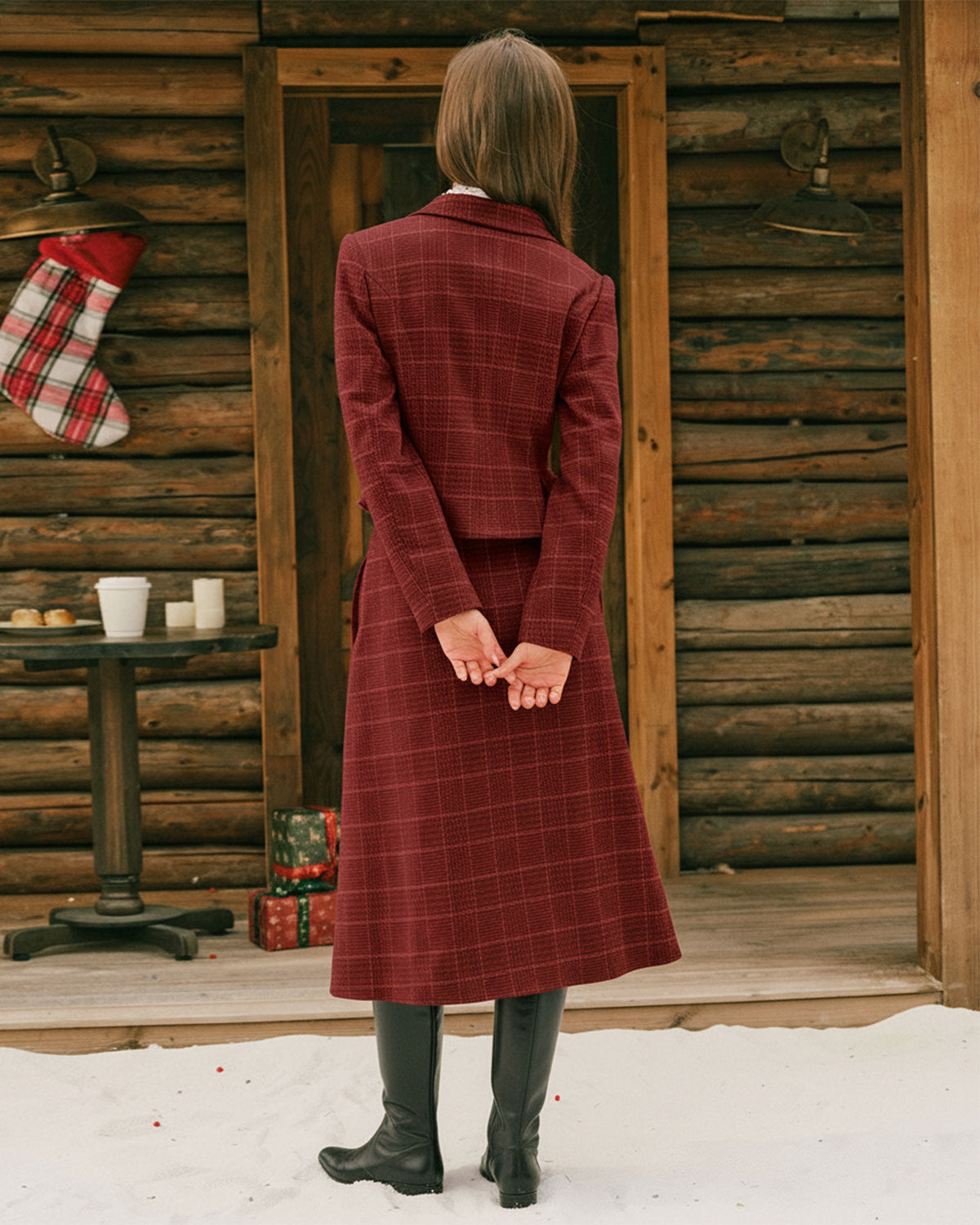 Raven Women's Jacket | Plaid Double Breasted, Ruched Details