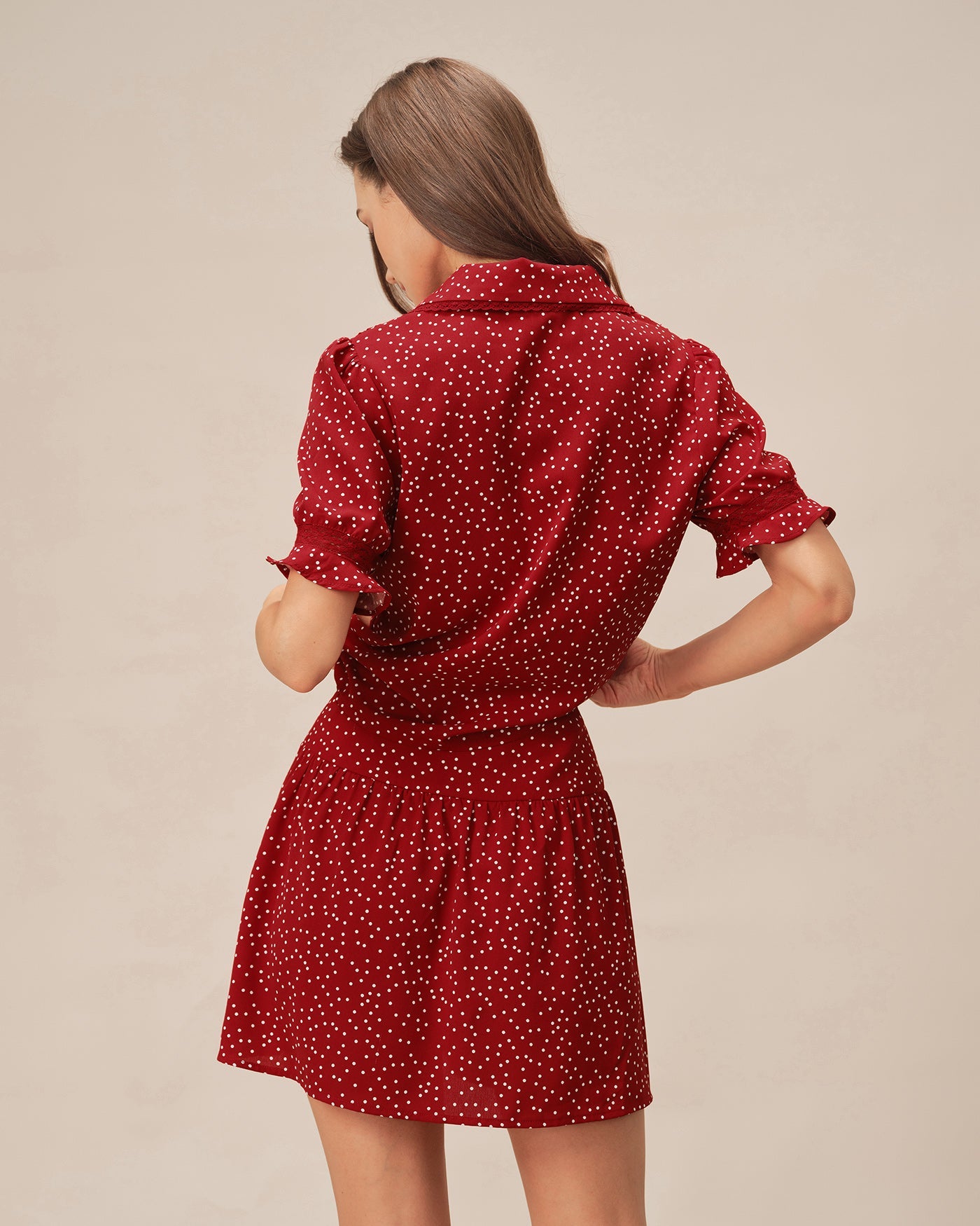 Rhea Women's Blouse | Polka Dot Puff Sleeve Top, Hip Length