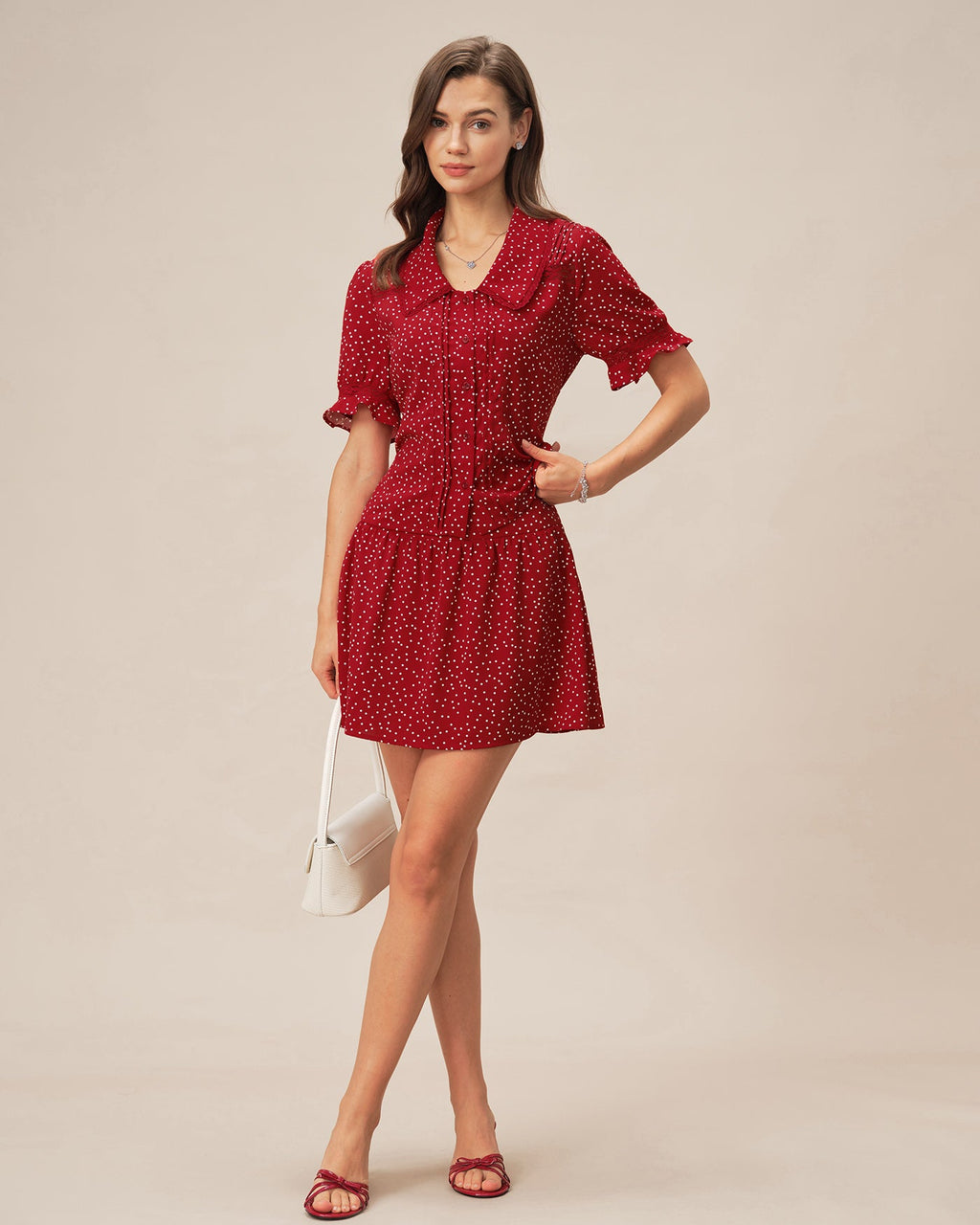 Rhea Women's Blouse | Polka Dot Puff Sleeve Top, Hip Length
