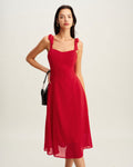 Rhea Women's Midi Dress | Sweetheart Neck, A-Line Polyester