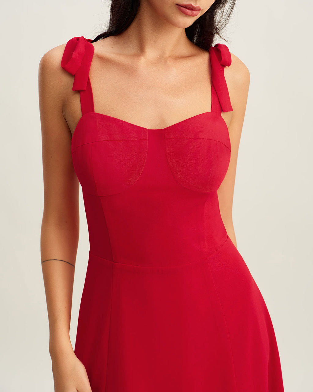 Rhea Women's Midi Dress | Sweetheart Neck, A-Line Polyester
