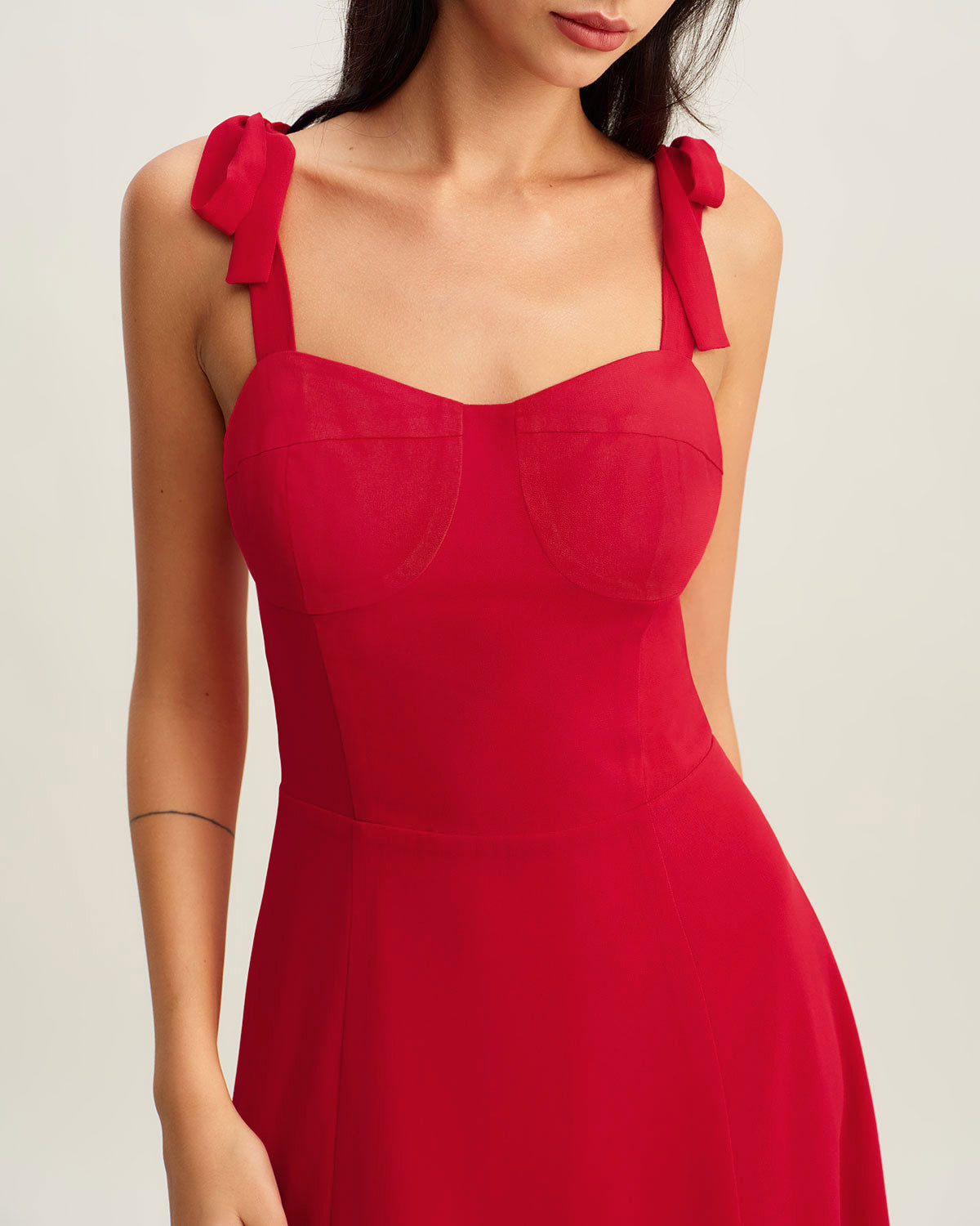 Rhea Women's Midi Dress | Sweetheart Neck, A-Line Polyester