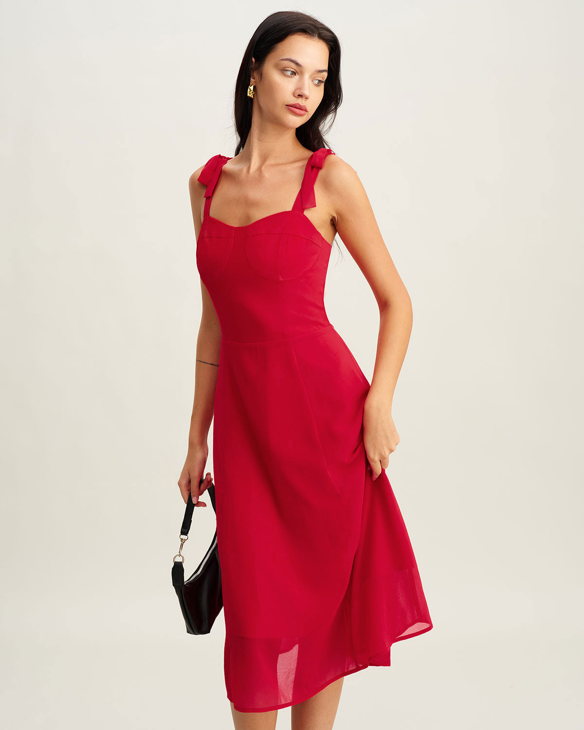 Rhea Women's Midi Dress | Sweetheart Neck, A-Line Polyester