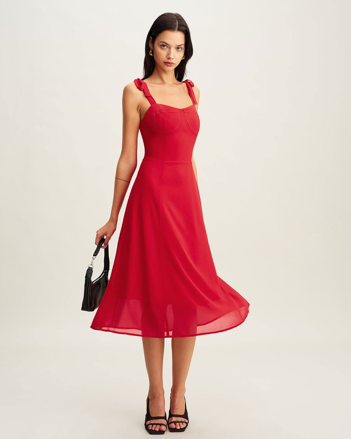 Rhea Women's Midi Dress | Sweetheart Neck, A-Line Polyester