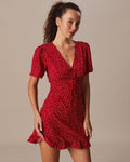 Rhea Women's Mini Dress | Polka Dot V-Neck, Flounce Hem