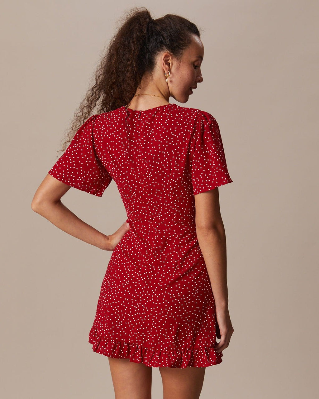 Rhea Women's Mini Dress | Polka Dot V-Neck, Flounce Hem