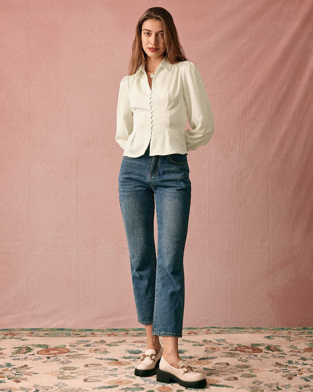 Sienna Women's Blouse | Satin Puff Sleeve, Button-Up Long Sleeve Top